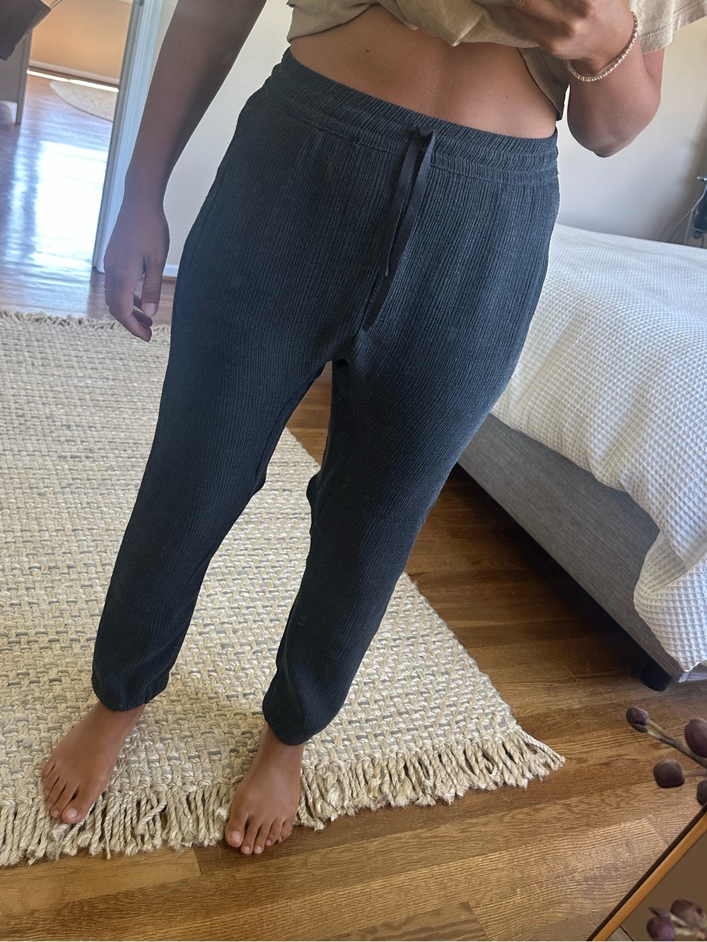 Zara Dark Charcoal Ribbed Drawstring Joggers